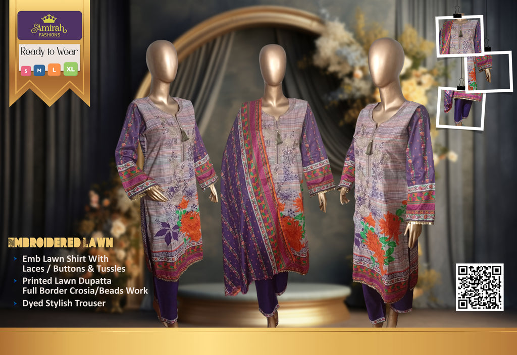 Embroidered Lawn 3 PCS Stitched Suits