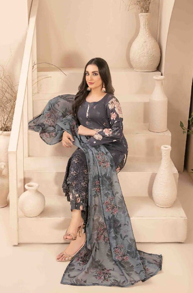 LIQA Embroidered Digital Printed Lawn 3 PC Stitched