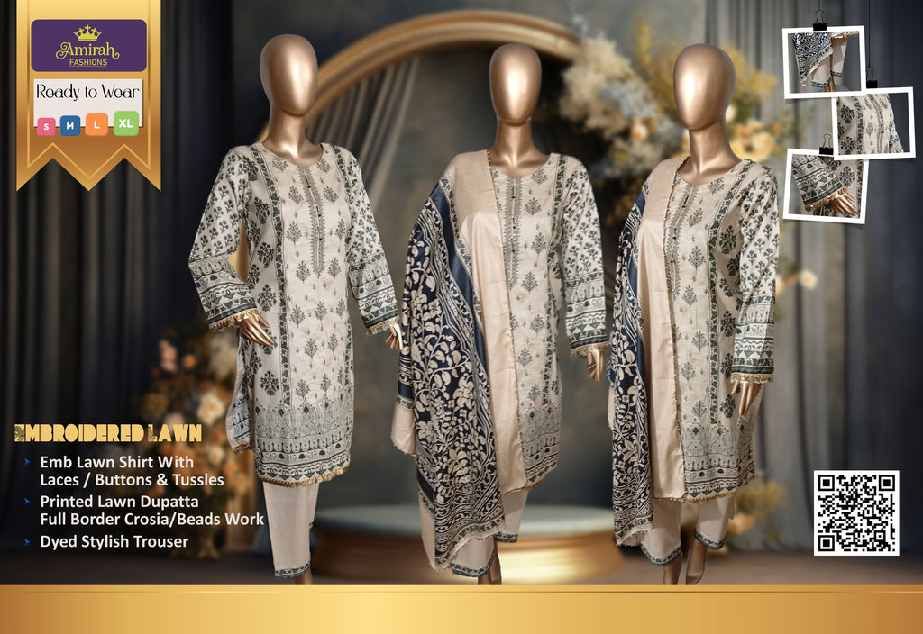 Embroidered Lawn 3 PCS Stitched Suits