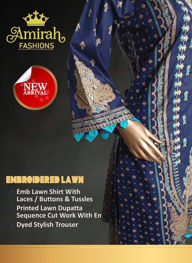 Maham Embroidered Lawn 3 PCS Stitched Suits