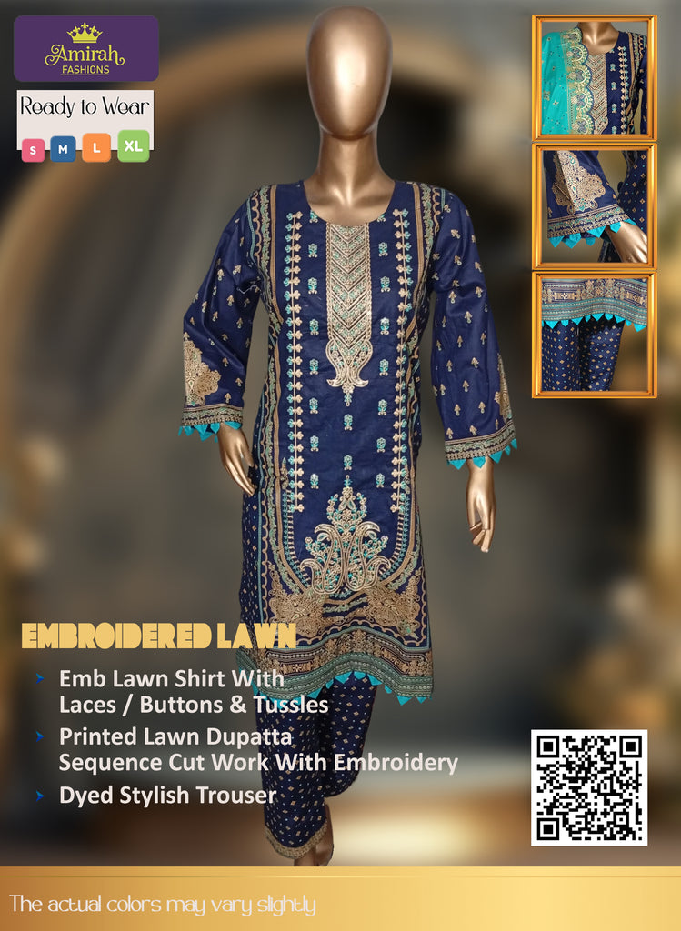 Maham Embroidered Lawn 3 PCS Stitched Suits